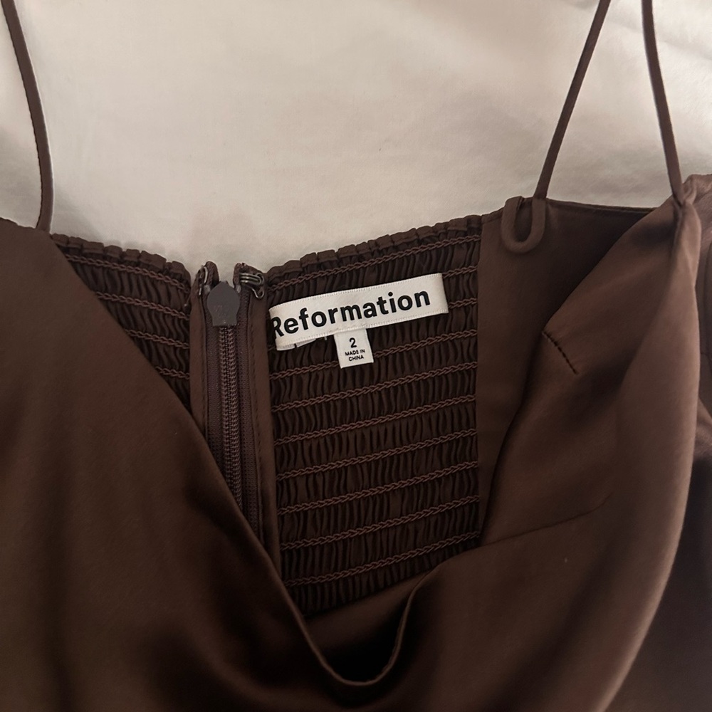 Reformation Frankie Silk Dress Brown